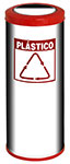 Cesto para Lixo Reciclável com Tampa Basculante, Corpo em Aço Inox e  Aro PP Vermelho (Plástico) 30L
